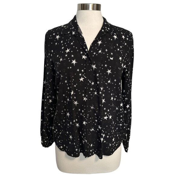 Rails Medium Noemi Black Galaxy Star Print Collared Long Sleeve Button Up Shirt - Picture 1 of 10